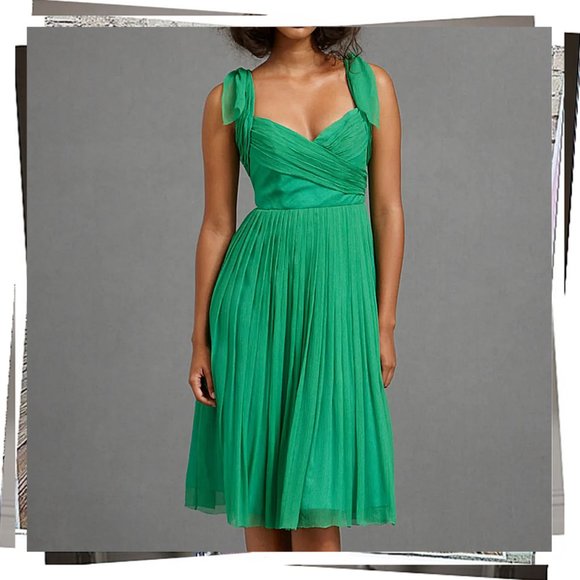 Green Silk Chiffon Dress w/ Boning & Shoulder Ties (4) by Hitherto - Picture 1 of 8